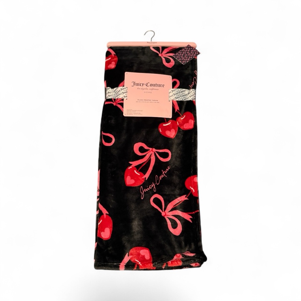 Juicy Couture Black Blanket with Red Heart and Bow Design 50 in x 70 in